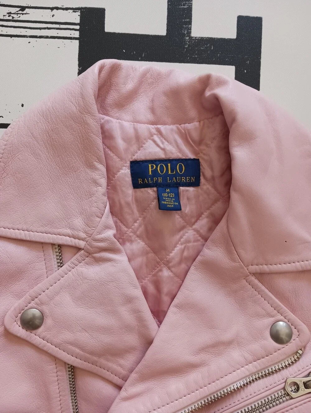 Girls Polo Ralph Lauren Lamb Leather Powder Pink Moto Zip-Up Jacket Size 10-12